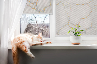 Blackout roller blind for window White marble