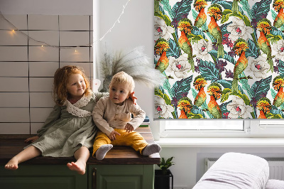 Blackout roller blind for window Birds and flowers