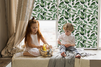 Fabric roller blind for window Leaves falling from trees