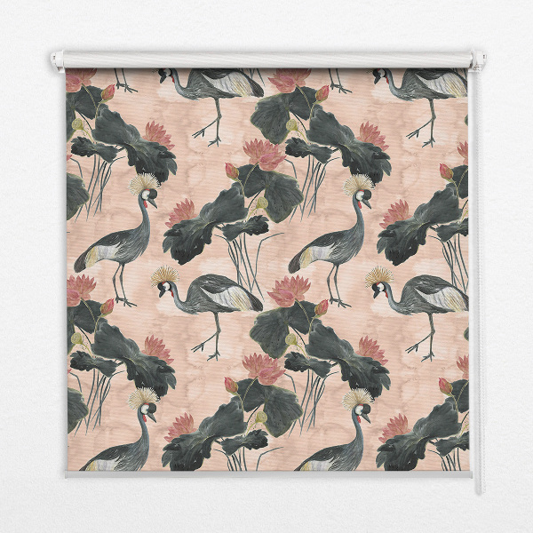 Fabric roller blind for window Heron on a pink background