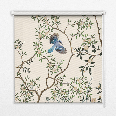 Fabric roller blind for window Birds on a tree
