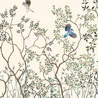 Fabric roller blind for window Birds on a tree