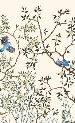 Fabric roller blind for window Birds on a tree