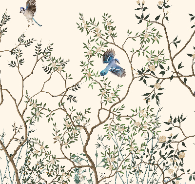 Fabric roller blind for window Birds on a tree
