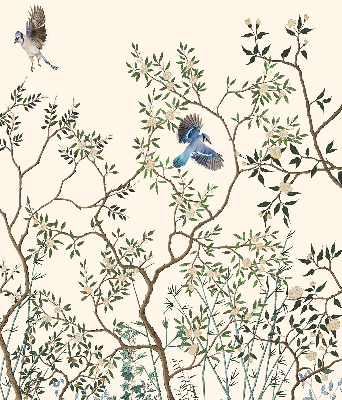 Fabric roller blind for window Birds on a tree