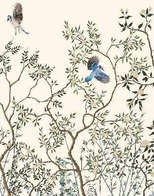 Fabric roller blind for window Birds on a tree