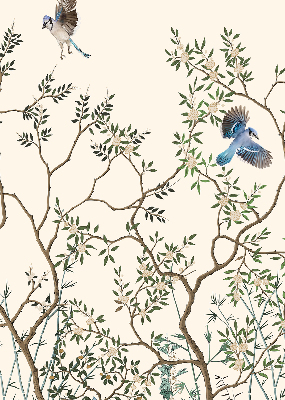 Fabric roller blind for window Birds on a tree