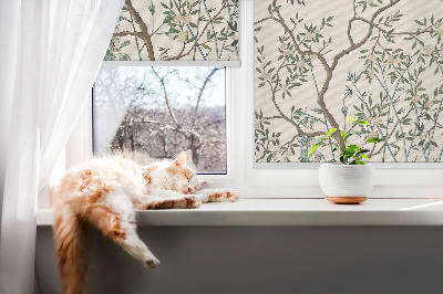 Fabric roller blind for window Birds on a tree