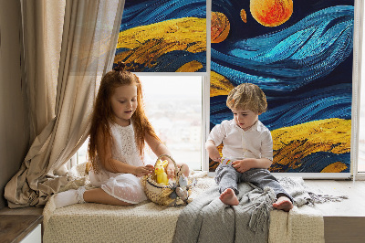Fabric roller blind for window Planets