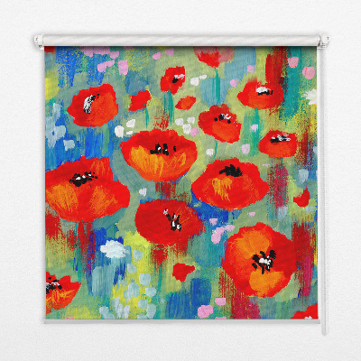 Fabric roller blind for window Meadow of poppies