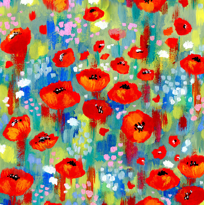 Fabric roller blind for window Meadow of poppies