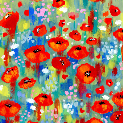 Fabric roller blind for window Meadow of poppies