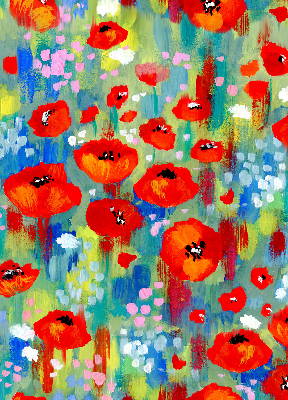 Fabric roller blind for window Meadow of poppies
