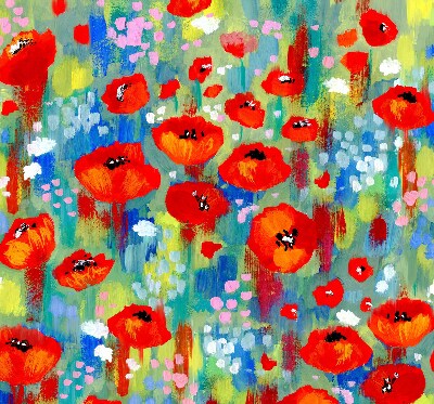 Fabric roller blind for window Meadow of poppies