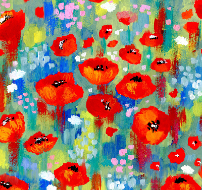 Fabric roller blind for window Meadow of poppies