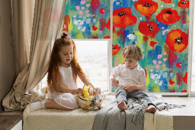 Fabric roller blind for window Meadow of poppies