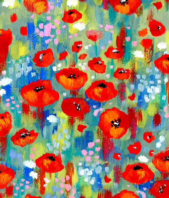 Fabric roller blind for window Meadow of poppies