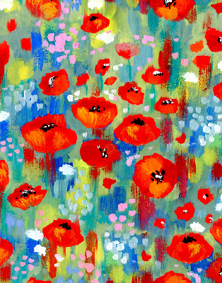 Fabric roller blind for window Meadow of poppies