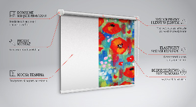 Fabric roller blind for window Meadow of poppies