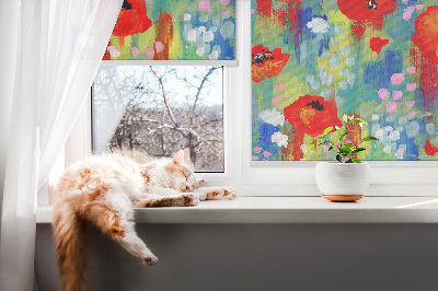 Fabric roller blind for window Meadow of poppies