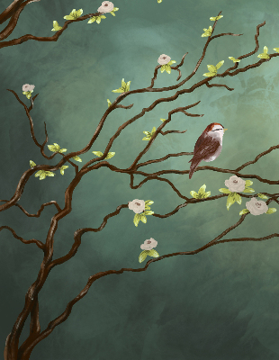 Blackout roller blind Birds on a branch