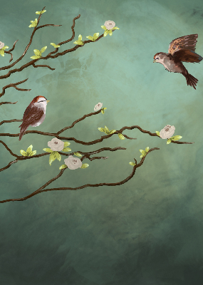 Blackout roller blind Birds on a branch