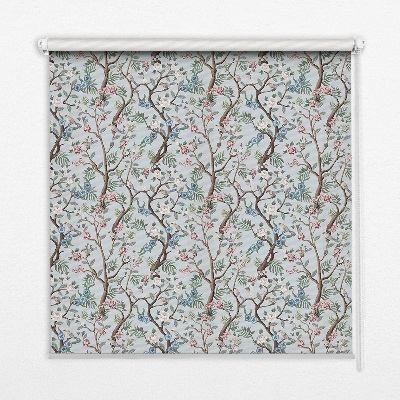Blackout roller blind for window Flower vines on a light background