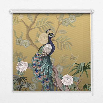 Fabric roller blind for window Peacock on a tree