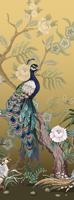 Fabric roller blind for window Peacock on a tree
