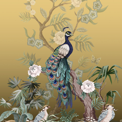 Fabric roller blind for window Peacock on a tree
