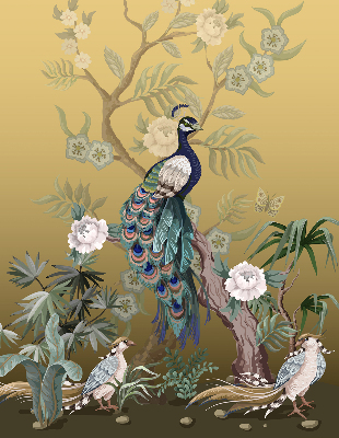 Fabric roller blind for window Peacock on a tree