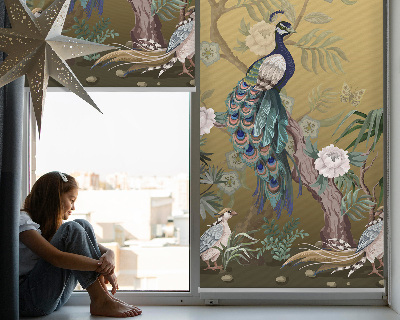 Fabric roller blind for window Peacock on a tree