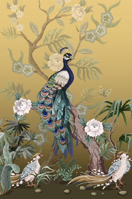 Fabric roller blind for window Peacock on a tree