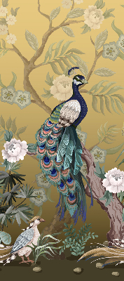 Fabric roller blind for window Peacock on a tree
