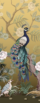 Fabric roller blind for window Peacock on a tree