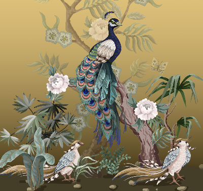 Fabric roller blind for window Peacock on a tree