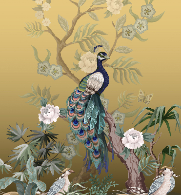 Fabric roller blind for window Peacock on a tree