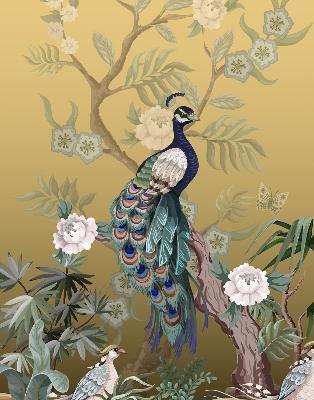 Fabric roller blind for window Peacock on a tree