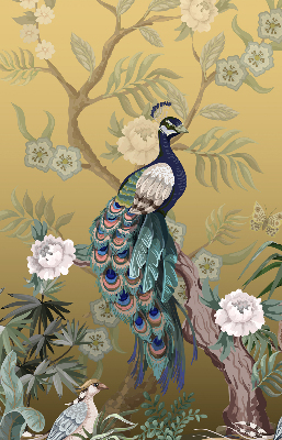 Fabric roller blind for window Peacock on a tree