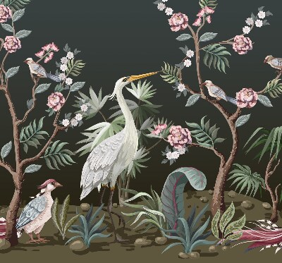 Blackout roller blind Birds by the tree