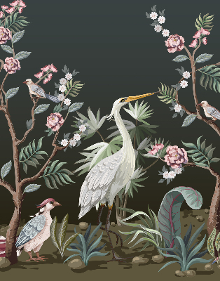 Blackout roller blind Birds by the tree