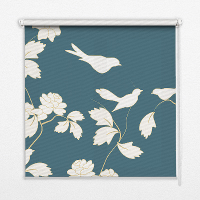 Blackout roller blind for window White birds on white flowers