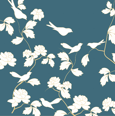 Blackout roller blind for window White birds on white flowers
