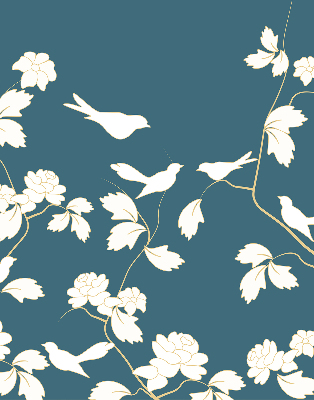 Blackout roller blind for window White birds on white flowers