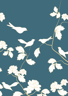 Blackout roller blind for window White birds on white flowers