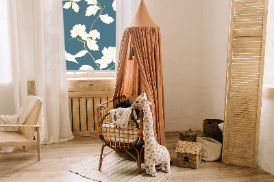 Blackout roller blind for window White birds on white flowers