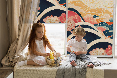 Fabric roller blind for window A wave of flowers
