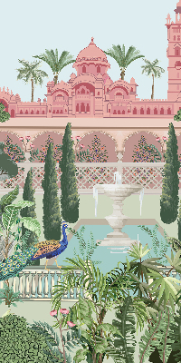 Blackout roller blind Palace with a garden