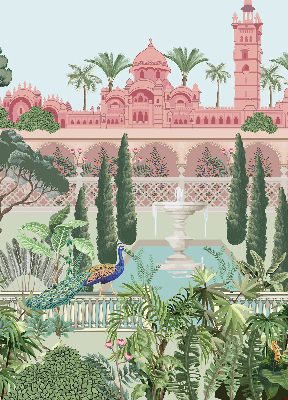 Blackout roller blind Palace with a garden