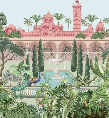 Blackout roller blind Palace with a garden